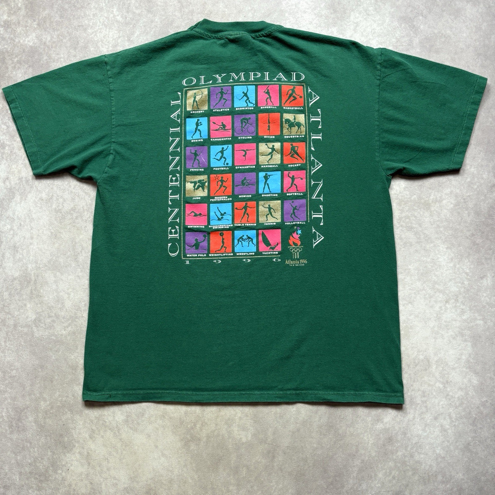Vintage 1996 Atlanta Olympics T-Shirt XL Hanes USA Single Stitch Green Olympic
